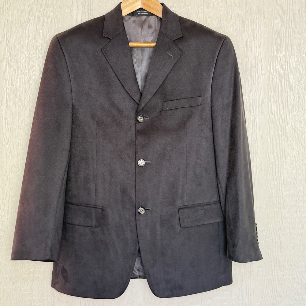 Andrew Fezza Fusion Mens 38SH Faux Suede Blazer Jacket Black 3-Button